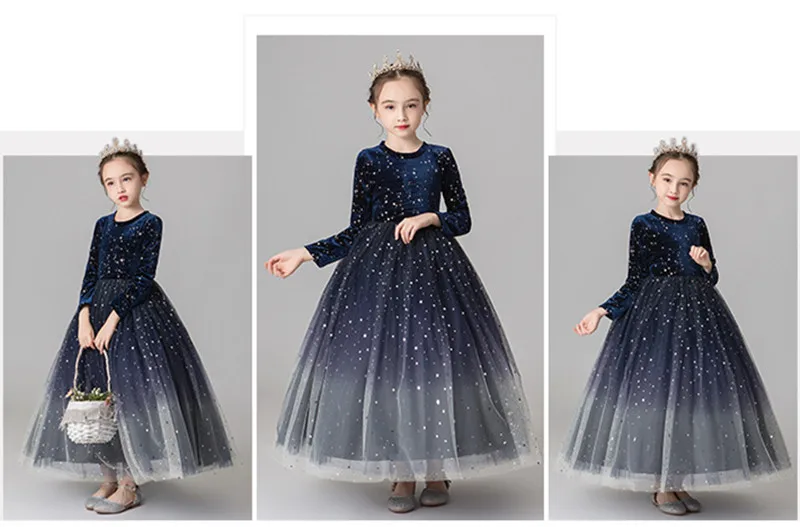 Flower Girl Dress for Girls Tutu Kids Clothing Elegent Long Sleeve Girls Dresses for Children Princess Party Custumes