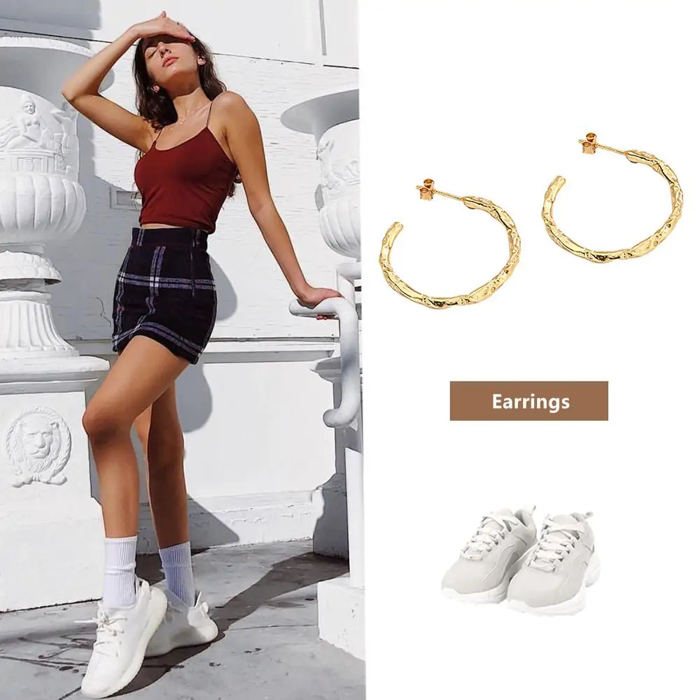 E Jewelry серебро 925 пробы Золотой неровный C серьги кольца для женщин Простые