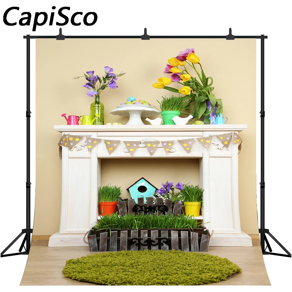 

Capisco Photography Backdrops Happy Easter Backdrop Children Newborn Baby Shower Birthday Party Spring Flower Photo Background