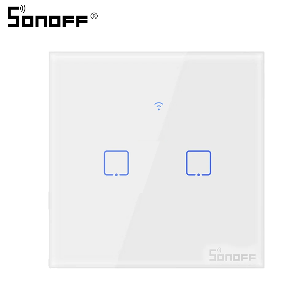 T1 EU 2C Интеллектуальный выключатель света SONOFF TX/T1 ЕС/Великобритании партии 1/2/3 Wi-Fi настенный сенсорный выключатель светильник светодиодный 433 rf/Голосовое управление/приложение пульт дистанционного управления Управление работает с Google/умный дом Alexa - Комплект: T1 EU 2C