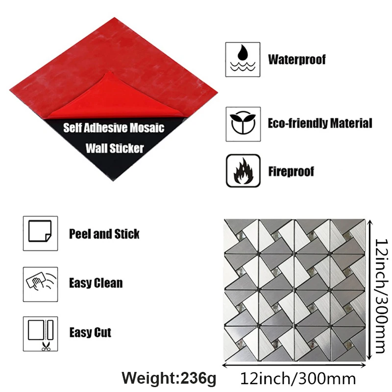 Самоклеющиеся металлические наклейки на плитку, Алюминиевые наклейки на стену для кухни, ванной, мозаики, украшения в метро