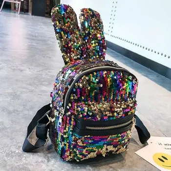 

Colorful Sequin Rabbit Backpack for Teenage Girls Fashion Pupils School bag Women's knapsack