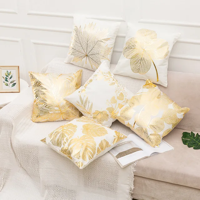 45cm Stamping Gold Pillowcase Retro European Style Sofa Cushion Cover Home Decorative Short Plush Pillow Cover Cushion Bed Car 4