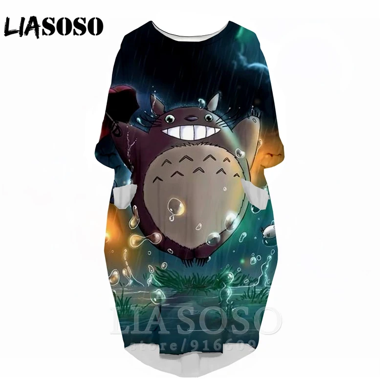 LIASOSO, аниме, 3d принт, Хаяо Миядзаки, аниме, платье для девочек, Забавное платье с Тоторо, милая мультяшная юбка Тоторо, платье с длинными рукавами для девочек