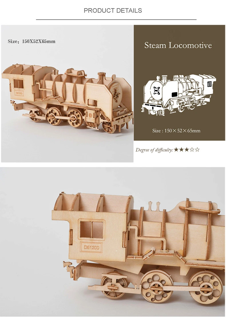 3D Wooden Puzzle Model DIY Handmade Mechanical toys for Children Adult Kit Game Assembly ships train airplane