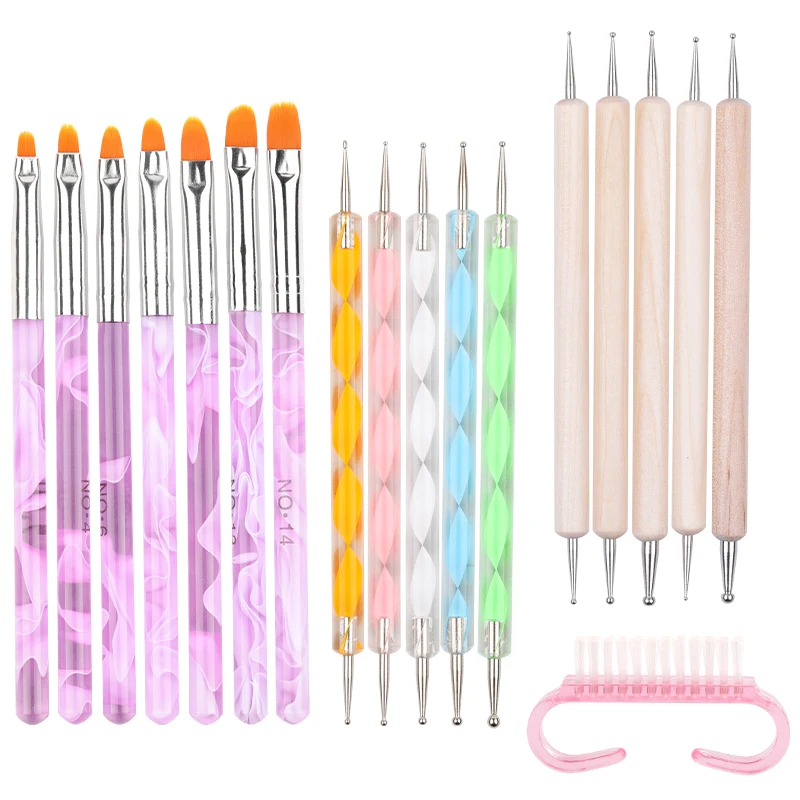 Nail Art Brush Acrylic Nail Polish Brush Kit UV Gel Nail Polish Paint Brushes Drawing Nail Pen Manicure Clean Brush Tools