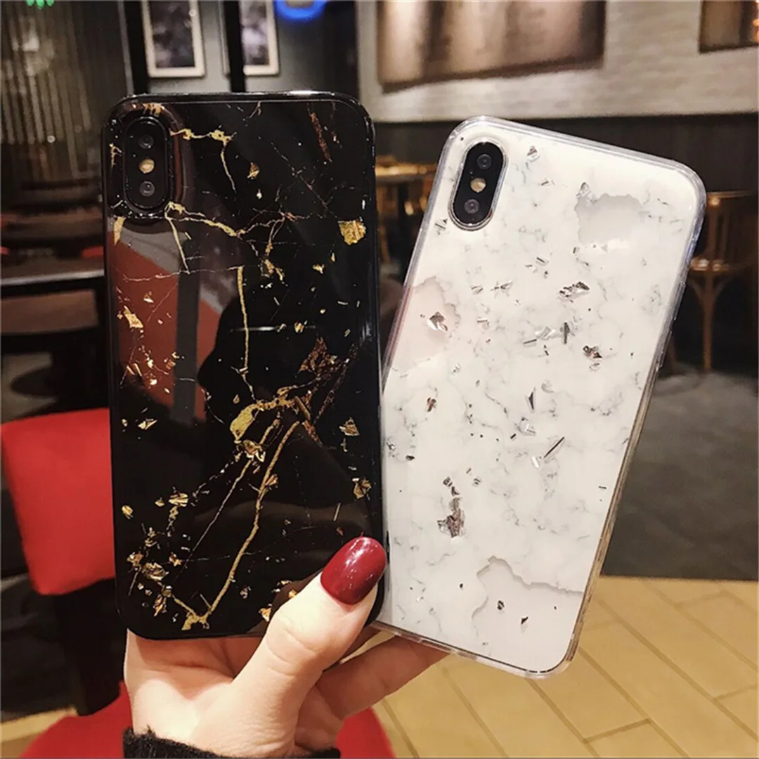 Для iPhone X XS Max XR чехол для телефона роскошный золотой фольга Bling marble для iPhone 7 8 6 6s Plus блестящий чехол Мягкий ТПУ чехол