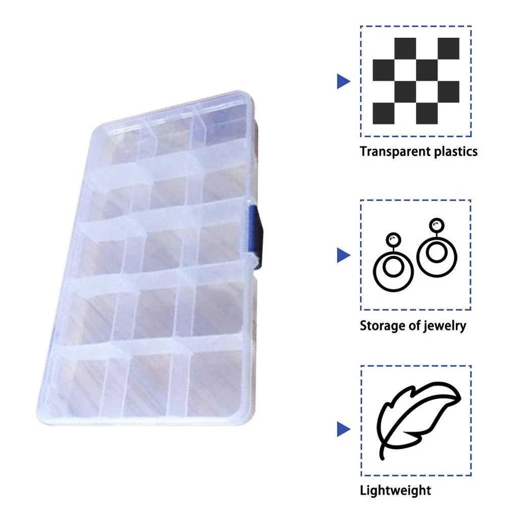 15 Grid Creative Storage Box With removable dividers Valuables Jewellery Cash Clear Plastic Box Organizer Storage Container