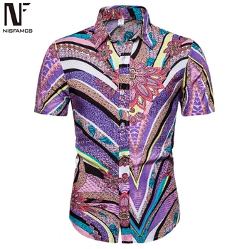 

Vintage Printed Male Shirt Ethnic Style Floral Clothes Business Man Casual Blusa Short Sleeve Man Tops Turn-down Collar Hot Sale