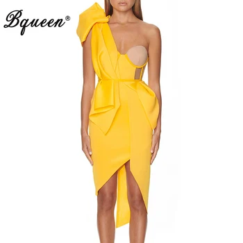 

Bqueen 2020 One Shoulder Sleeveless Strap Backless Hollow Out Midi Irregular Hem Dress Casual Style Feminine Women Fashion Dress