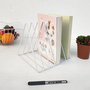 

File Organizer Bookshelf Magazine Rack Triangle Iron Book Holder Rack Desk Storage Organizer Book Display for Office Home School