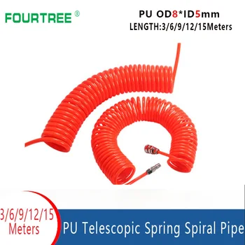 

OD 8 *ID5mm 6M 9M 12M 15M Air Pressure Spring Pipe Pneumatic PU Telescopic Tube For Compressor Hose Tool Flexible Tubing