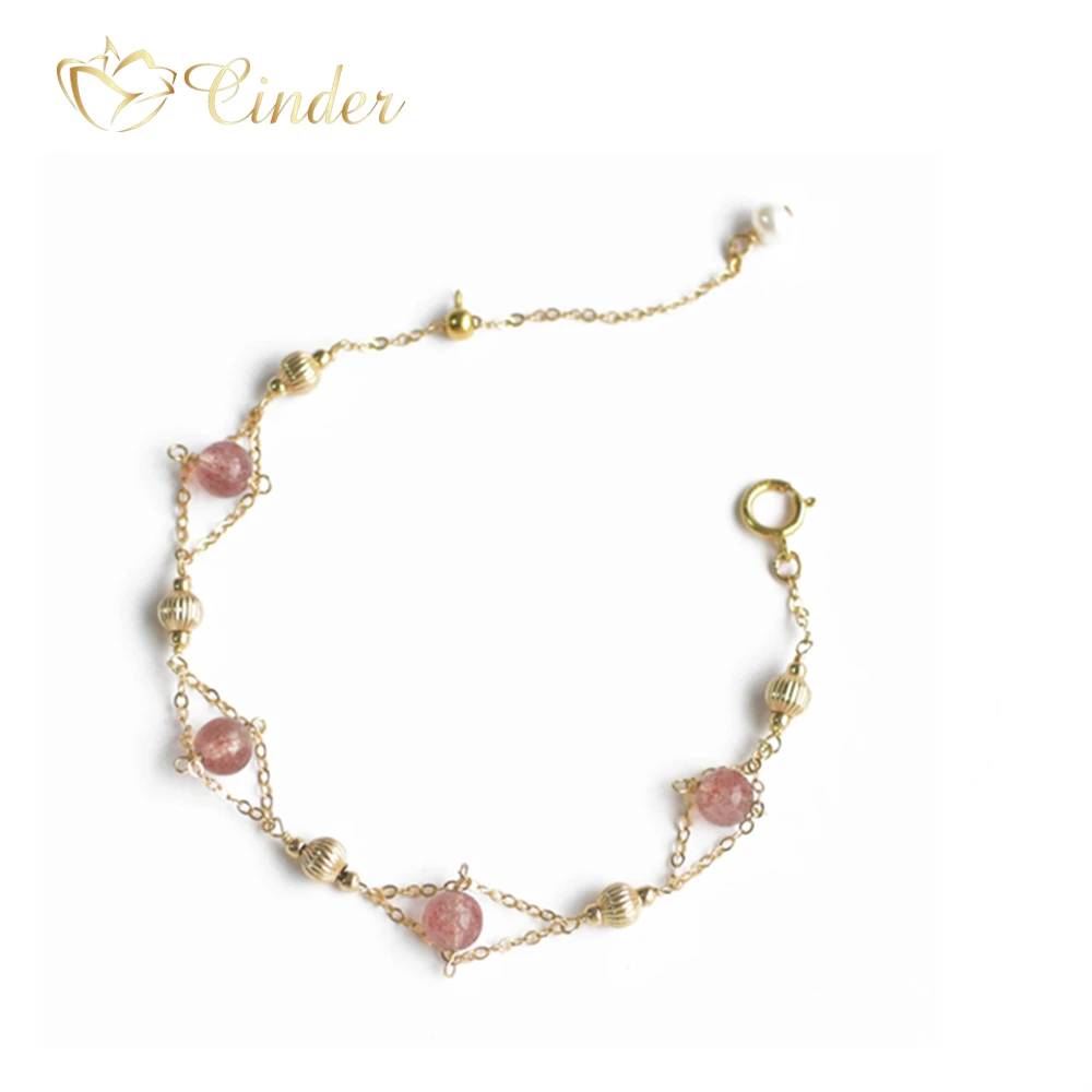 Индивидуальные ручной работы клубника розовый кристалл 14 золотое покрытие простота романтическая Милая Красивая бандаж кружева для девушки женщины