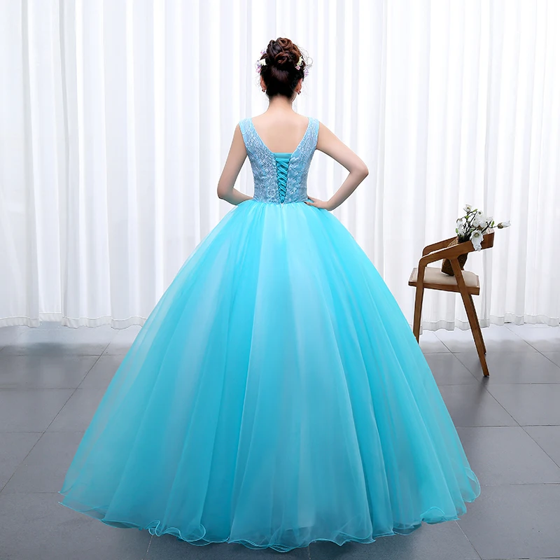 Vestido de 15 anos 16 Quinceanera светло-голубые платья Бальные платья с v-образным вырезом длиной до пола со шнуровкой сзади сладкий 15 платье для балла маскарада