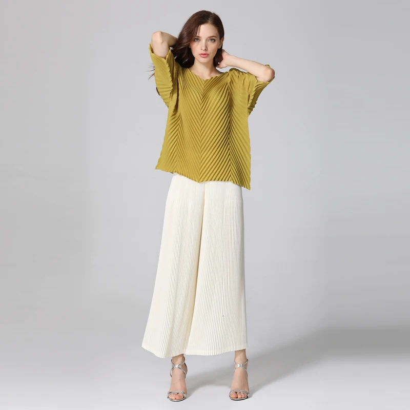 LANMREM новая весенняя модная женская одежда винтажный плиссированный пуловер с короткими рукавами футболка женский свободный топ WH80106
