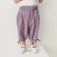 Летняя одежда стиль детской одежды для мужчин и женщин детские повседневные шаровары в Корейском стиле из хлопка и льна детские штаны для малышей