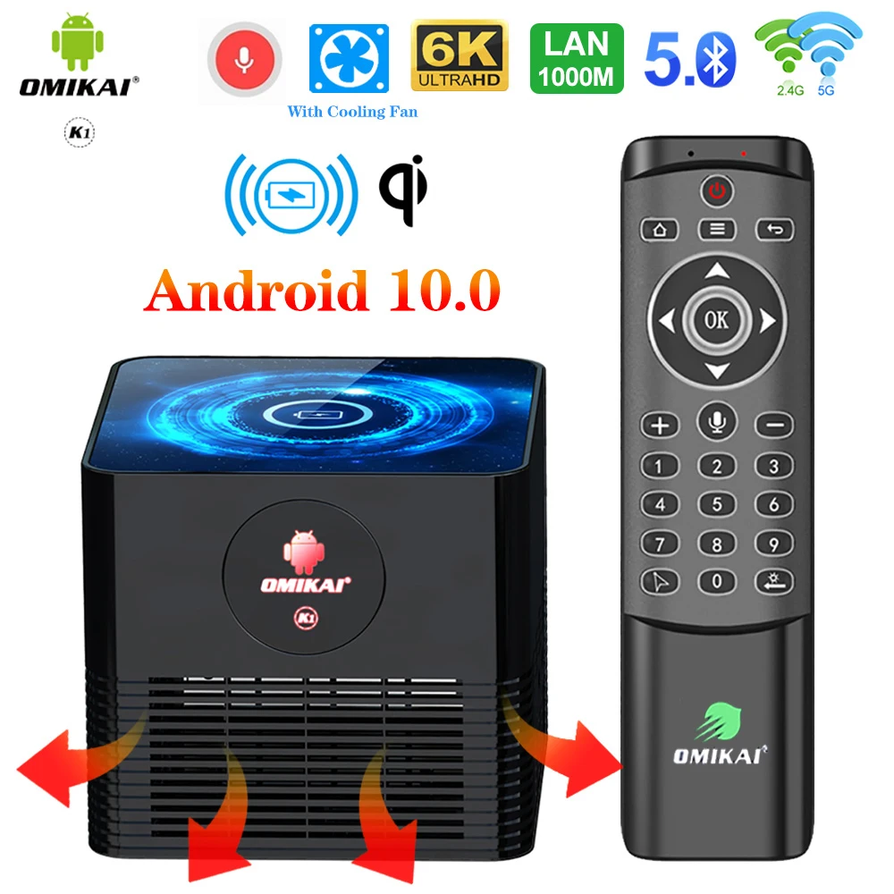 OMIKAI K1 Беспроводная зарядка ТВ коробка Android 10 4 Гб RAM 32 10bit HDR 4K Dual Wifi 1000 м LAN