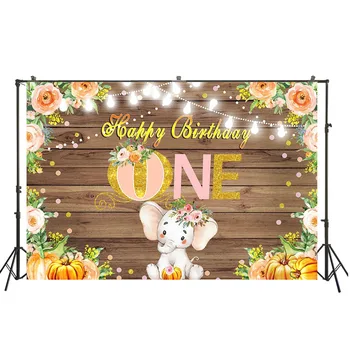 

HUAYI faux wooden planks with cute baby elephant backdrop 1stbirthday party selfie background studio props photobooth W-4122