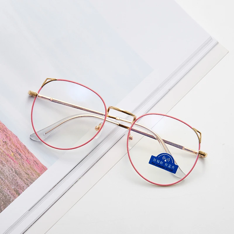

Women's cat eye sexy super large metal frame anti blue computer glasses retro student glasses mobile game flat mirr