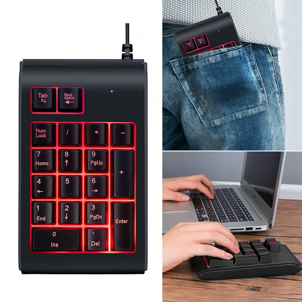 Mini USB 19Keys 3 Light Color Keyboard Numeric For Notebook Backlit Keypad Wired For Laptop PC Computers