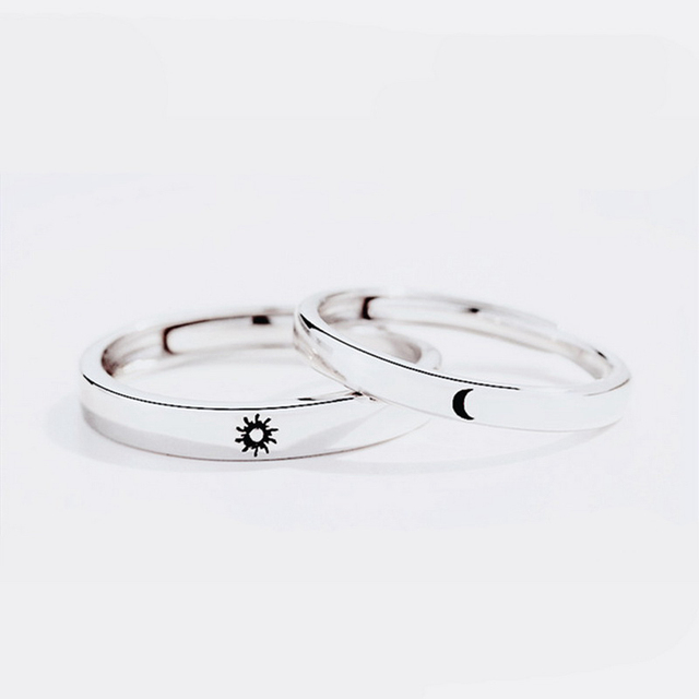 Sun Moon Paired Couple Rings For Women Men Lover Finger Silver Color Valentine's Day Matching Wedding Jewelry Gifts
