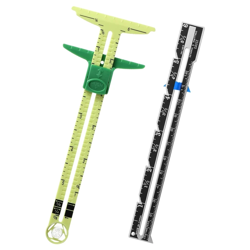 

2 Pieces of Sliding Gauge Measuring Sewing Tool, 5 in 1 Sliding Gauge for Knitting Hand Sewing Beginner Supplies