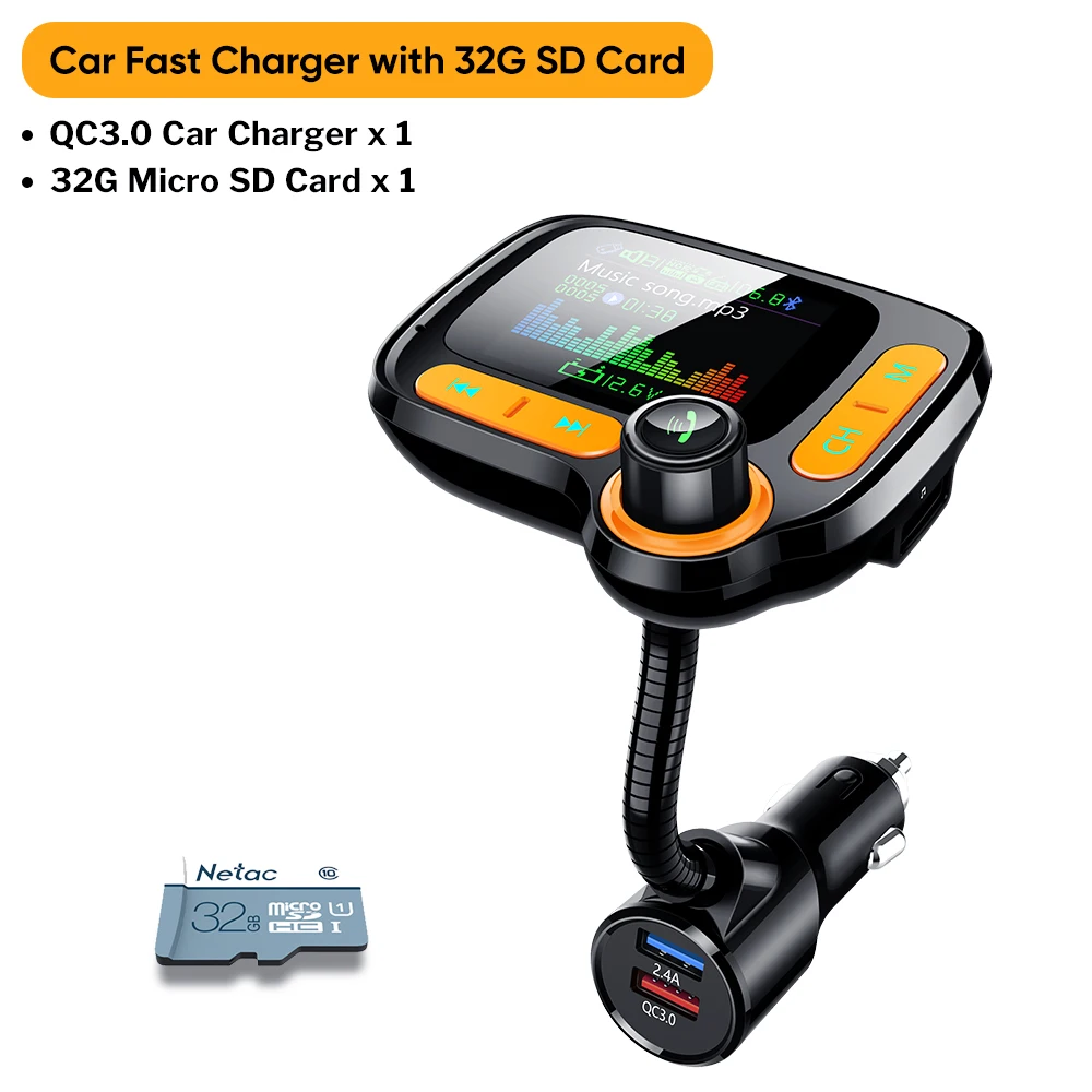 C86-With 32G SD Card Deelife USB Автомобильное быстрое зарядное устройство с Bluetooth fm-передатчиком комплект громкой связи для мобильного телефона планшета Быстрая зарядка QC3.0 автомобильное зарядное устройство - Тип штекера: C86-With 32G SD Card