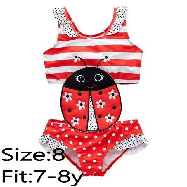 ladybug 8T Прямая поставка, детская одежда для купания, Цельный купальник, детская одежда для купания для девочек, купальный костюм с желтой Пчелой, купальный костюм детское бикини, солнцезащитный костюм с рисунком - Цвет: ladybug 8T