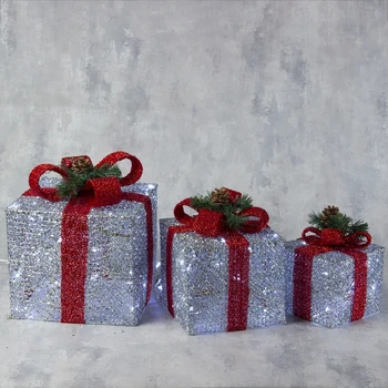 

The figure of the fabrics. "Silver gifts with a red ribbon" 15x20x25 cm, 60 LED, 220 V, WHITE