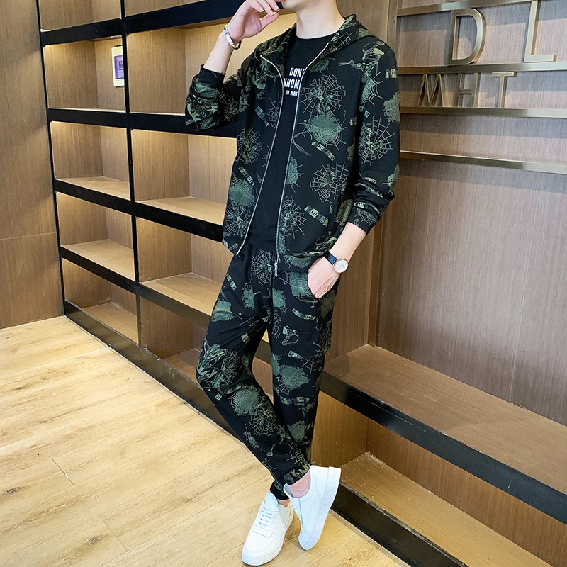 Мужская куртка с цветочным принтом; брюки; Chandal Hombre; тренировочный костюм; Mannen; толстовка с капюшоном; брюки; комплект из 2 предметов; уличная одежда; куртка+ брюки