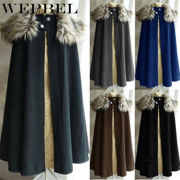 

WEPBEL Men's Winter Medieval Viking Cape Coat Vintage Ranger Coat Gothic Style Fur Collar Cape Steampunk Cloak