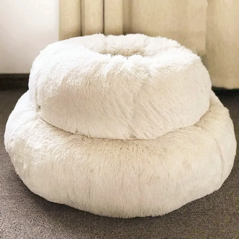 White Круглые плюшевые кошки кровать дом мягкий длинный плюшевый Кот кровать питомник собака кровать подушка щенок котенок коврик гнездо зимняя теплая спальная кровать - Цвет: White