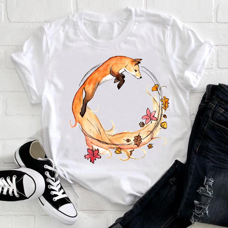 Женская футболка с коротким рукавом 4XL размера плюс цветочным принтом Kawaii милые колготки изображением лисы