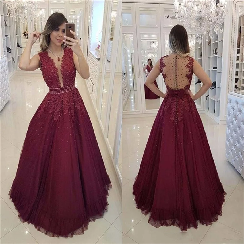 A-line-Lace-Beaded-Burgundy-Wedding-Dress-Full-Length-Tulle-Dresses-Sexy-Backless-Bridal-Gowns-Party