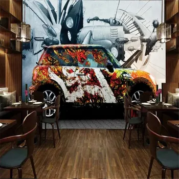 

Milofi retro graffiti car wallpaper cafe bar nostalgic wallpaper