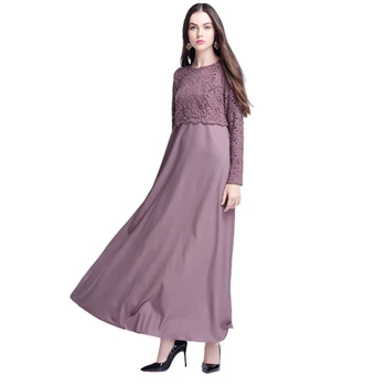 

Lace Stitching Dress Women Muslim Fake Two Piece Set Temperament Clothing 2019 New Autumn Winter Long Sleeve Slim Vestidos LD293