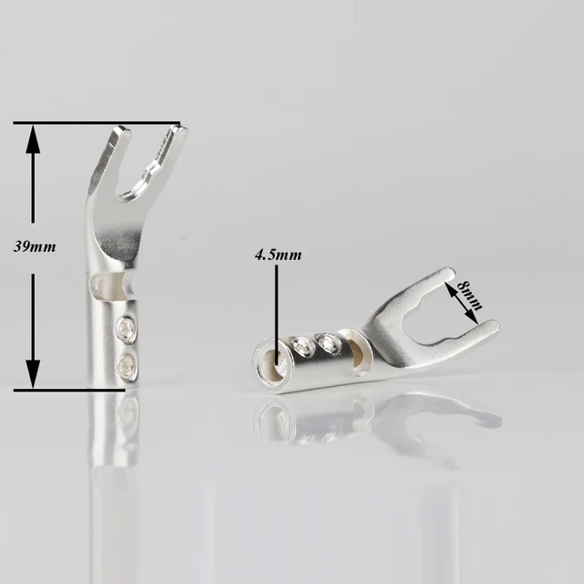 Viborg Pure Copper Speaker Spade Plugs (4PCS) - Rhodium Plated, Screw Locking With Heat Shrink Tube & Allen Wrench