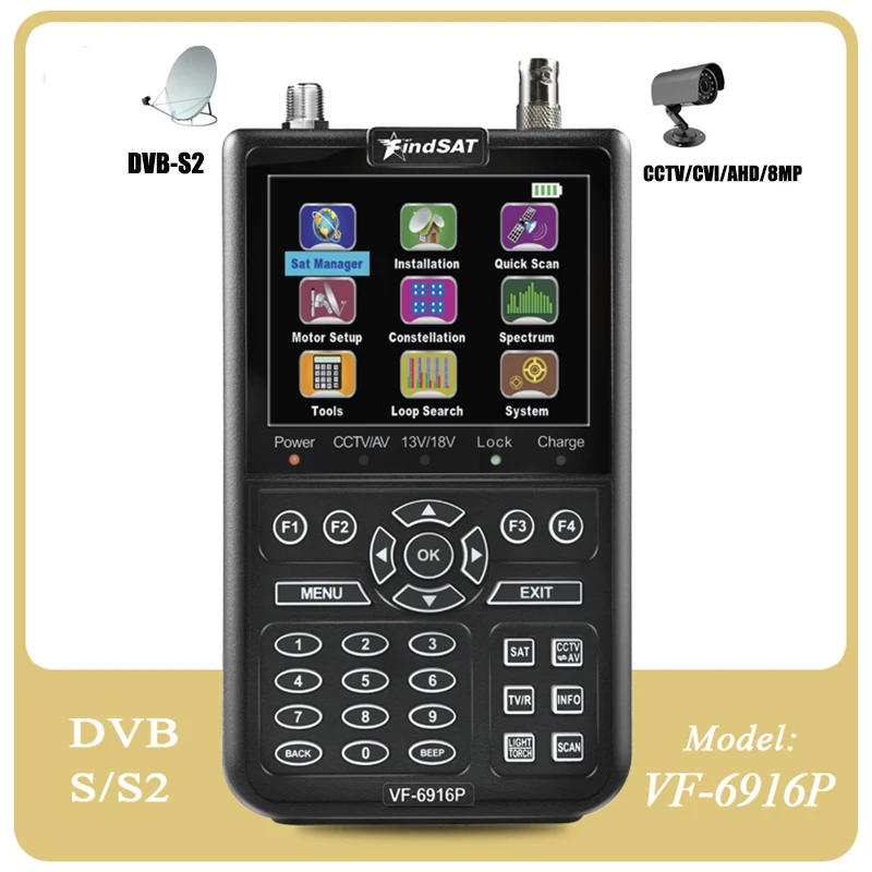 Vf-6900 Del Cercatore Satellitare Hd Digital Meter Per Il Ricevitore Satellitare 1080P Hd,Dvbs/S2 Satfinder Handjinan Meter Cctv Ahd 8Mp Sat Finde
