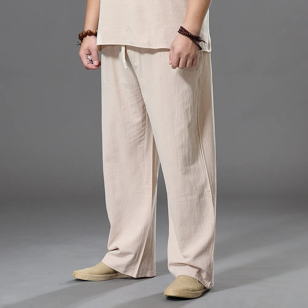 Linen Pant Jogger Trousers Male Tall Oversized Wide-Leg Mens Plus-Size Cotton Summer