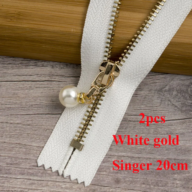 white gold 20-2pcs Meetee 20/80/120 см 5# разъемная застежка-молния металлическая молния с жемчугом ползунок Для женщин с открытым концом молнии для одежды пальто; Прошитые вручную инструменты AP541 - Цвет: white gold 20-2pcs
