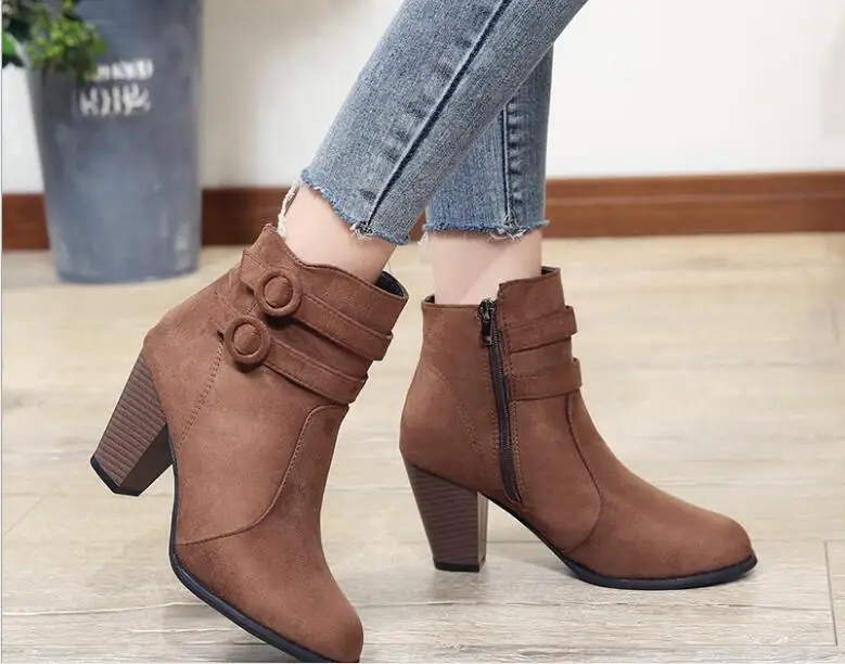 Fashion Autumn and winter new Women Ankle Boots For Women red black High Heel Autumn Shoes Women Fashion Zipper Boots Size 43