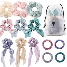 4 стиля шелковые атласные резинки для волос конский хвост держатель жемчужное кружево эластичный матовый телефон шнур спиральные резинки для волос набор, 1Yc9628