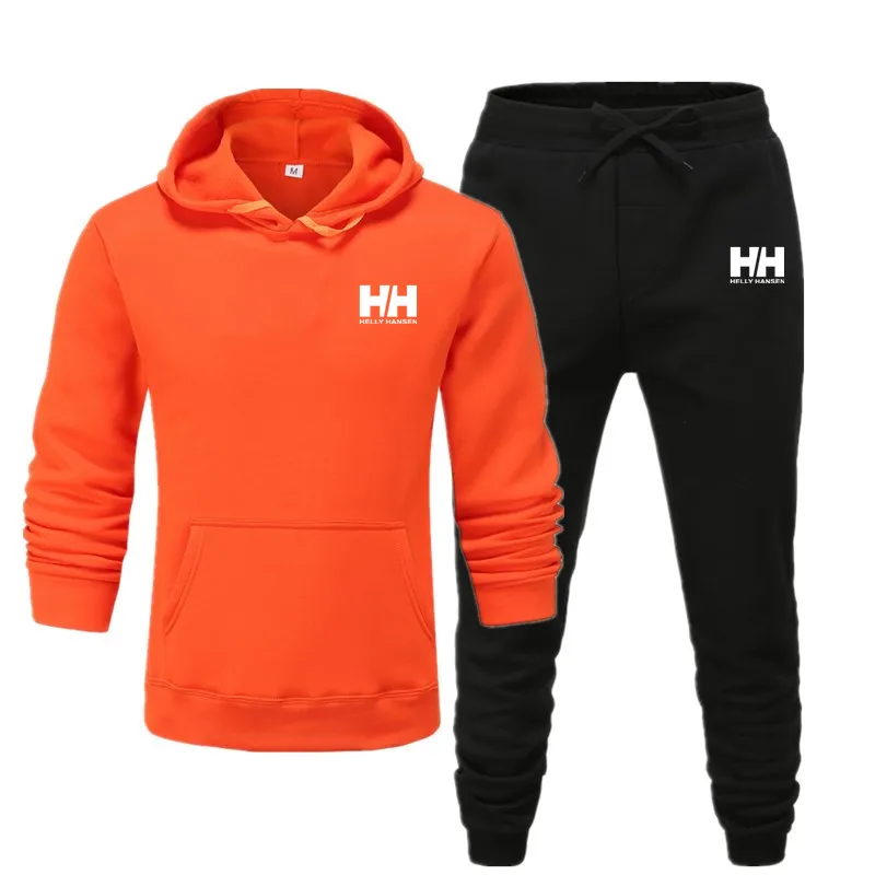 MensSportswear толстовки тренировочные брюки для бега спортивный костюм удобная модная одежда большого размера многоцветная печать хлопок новинка - Цвет: Orange and Black