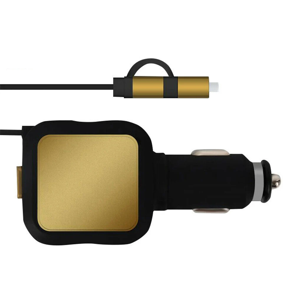 black gold 2 в 1 выдвижное автомобильное зарядное устройство двойной USB адаптер питания зарядка для мобильного телефона V-Best - Название цвета: black gold