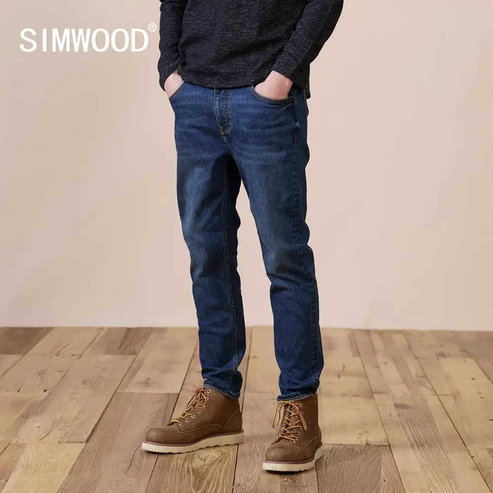 Jeans Men Lining Tapered Slim-Fit SIMWOOD Clothing Denim Trousers Plus-Size Brand New