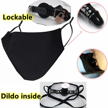 BDSM Deep Throat Gag Face Mask With Lock Open Mouth Dildo Ball Restraint Sex Toys Bomdage Rubber 1