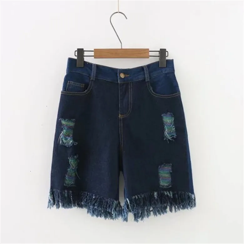 Плюс размер хлопок горячие джинсовые шорты женские сексуальные рваные синие ослабленные края высокая Талия Короткие повседневные джинсы