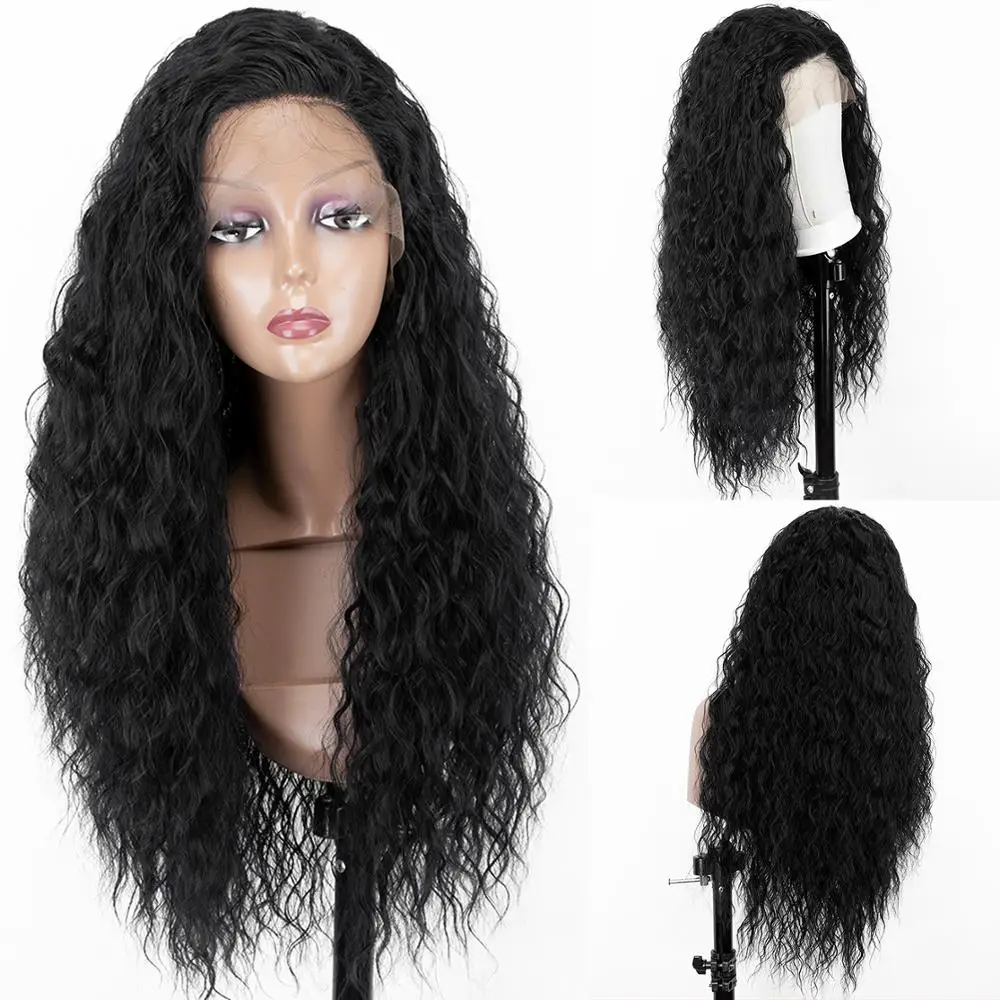 

Glissamer Lace Front Wig Soft Glueless Natural Black #1B Long Wavy Synthetic Wig High Temperature Fiber Wigs For Women