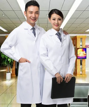 

Women men white Medical Coat Clothing Medical Services Uniform Nurse Clothing Long-sleeve Polyester Protect lab coats Cloth