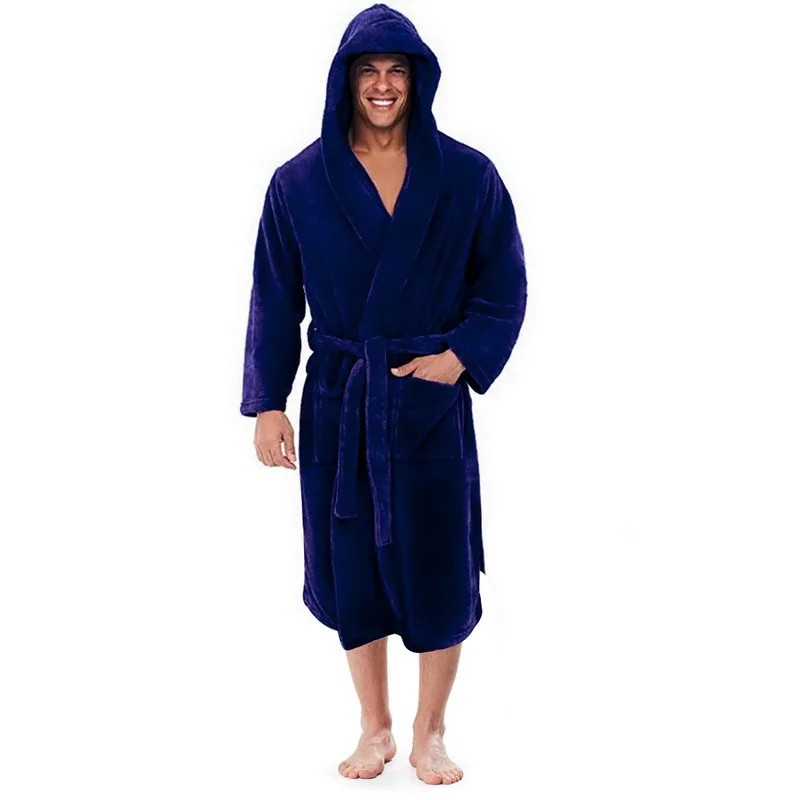 silk sleepwear Universal FashionMen's Long Sleeve Hooded Bathrobe Soft Lounge Wear Housecoat Winter Warm Gown Robe mens pjs set